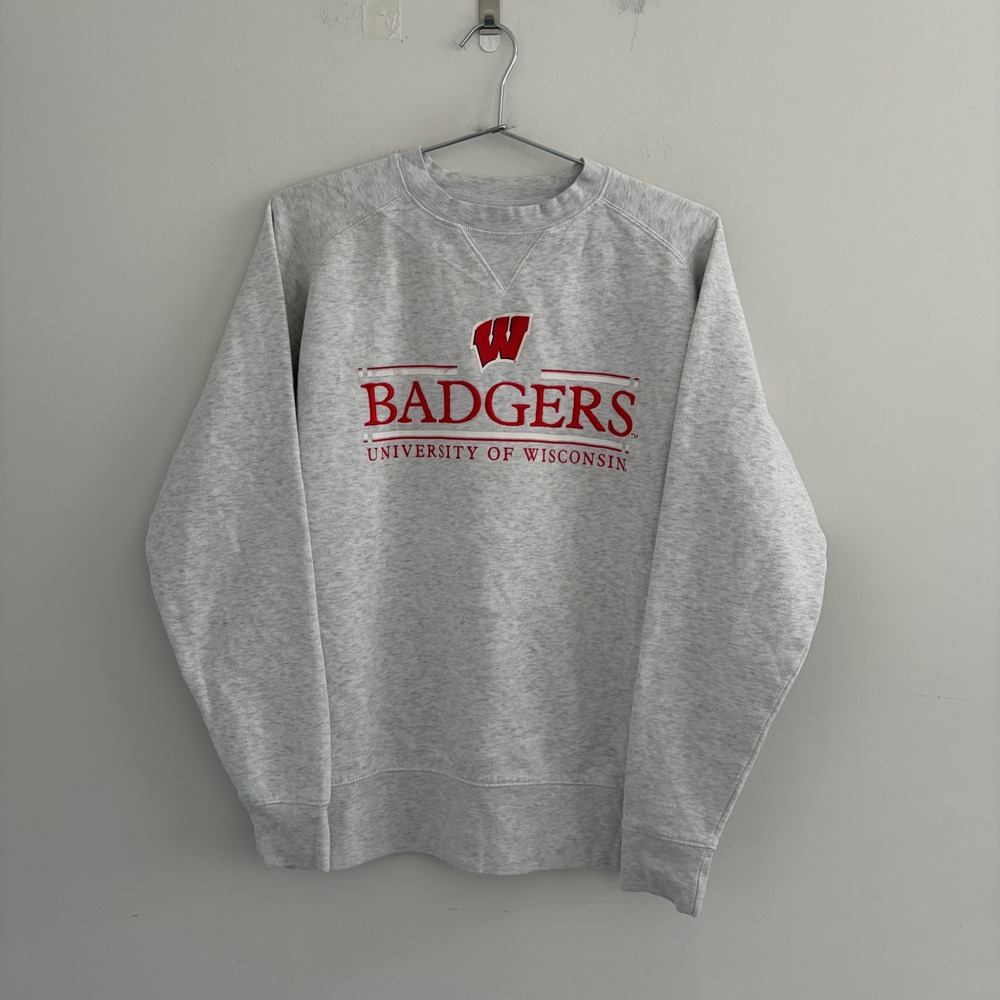 Champion University of Wisconsin Badgers Sweatshirt Grey Medium NCAA Raglan